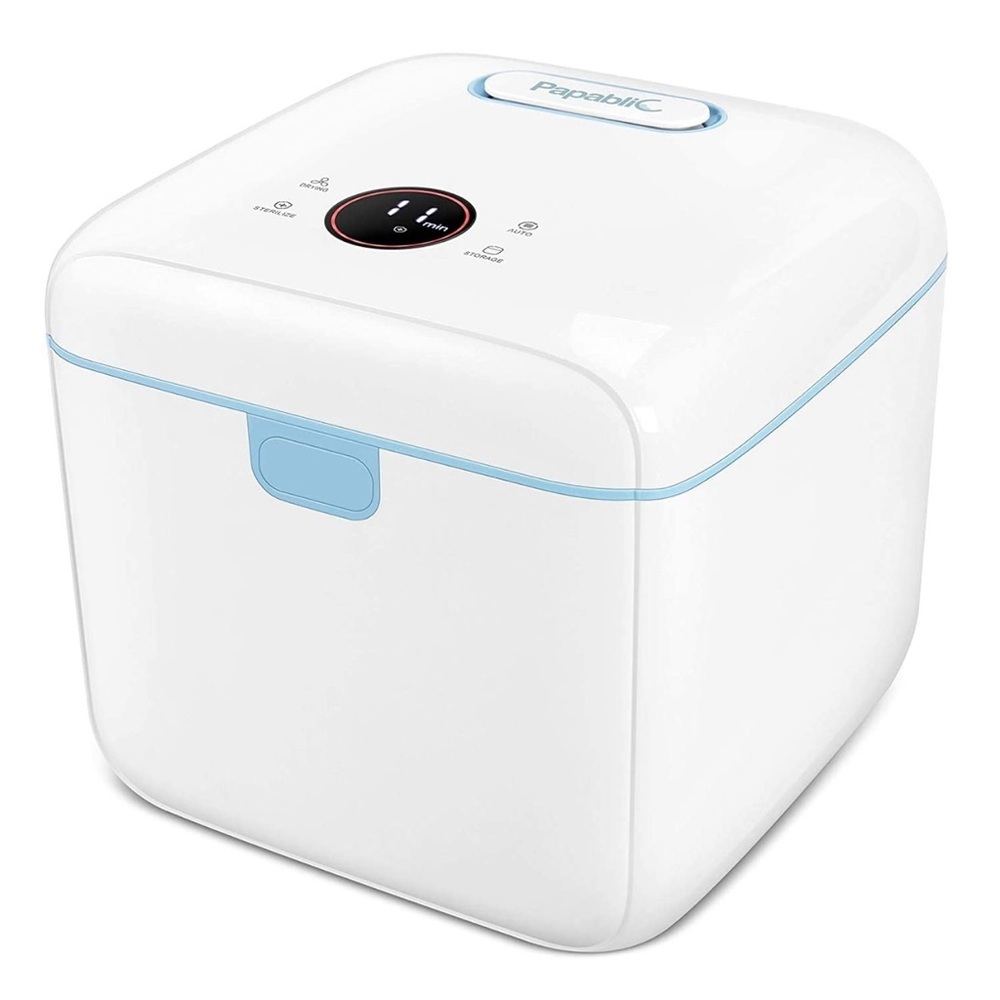 White and Blue Baby Bottle Sterilizer